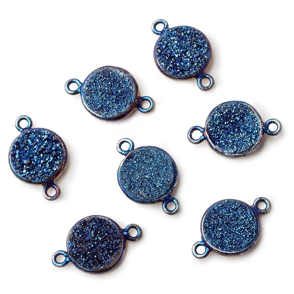 11mm Titanium Blue plated Bezeled Coin Drusy Connector 1 piece - The Bead Traders