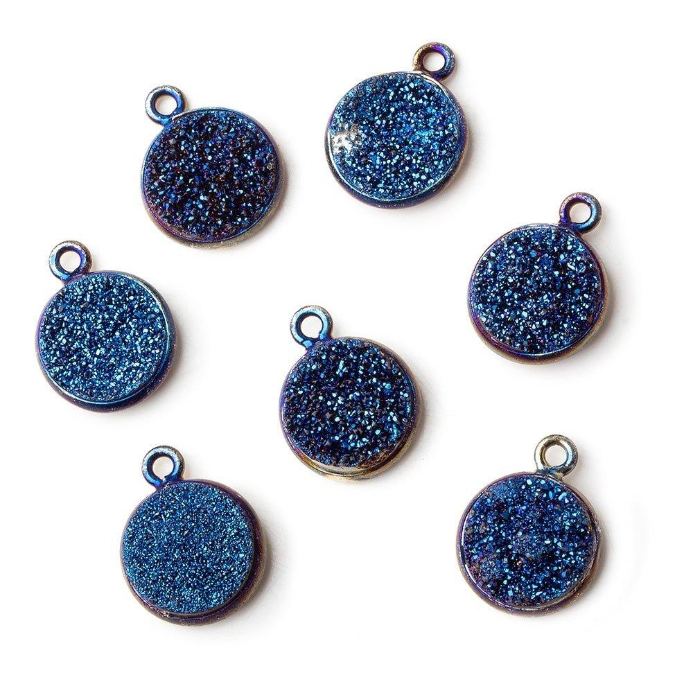 11mm Titanium Blue plated Bezeled Coin Drusy Pendant 1 piece - The Bead Traders