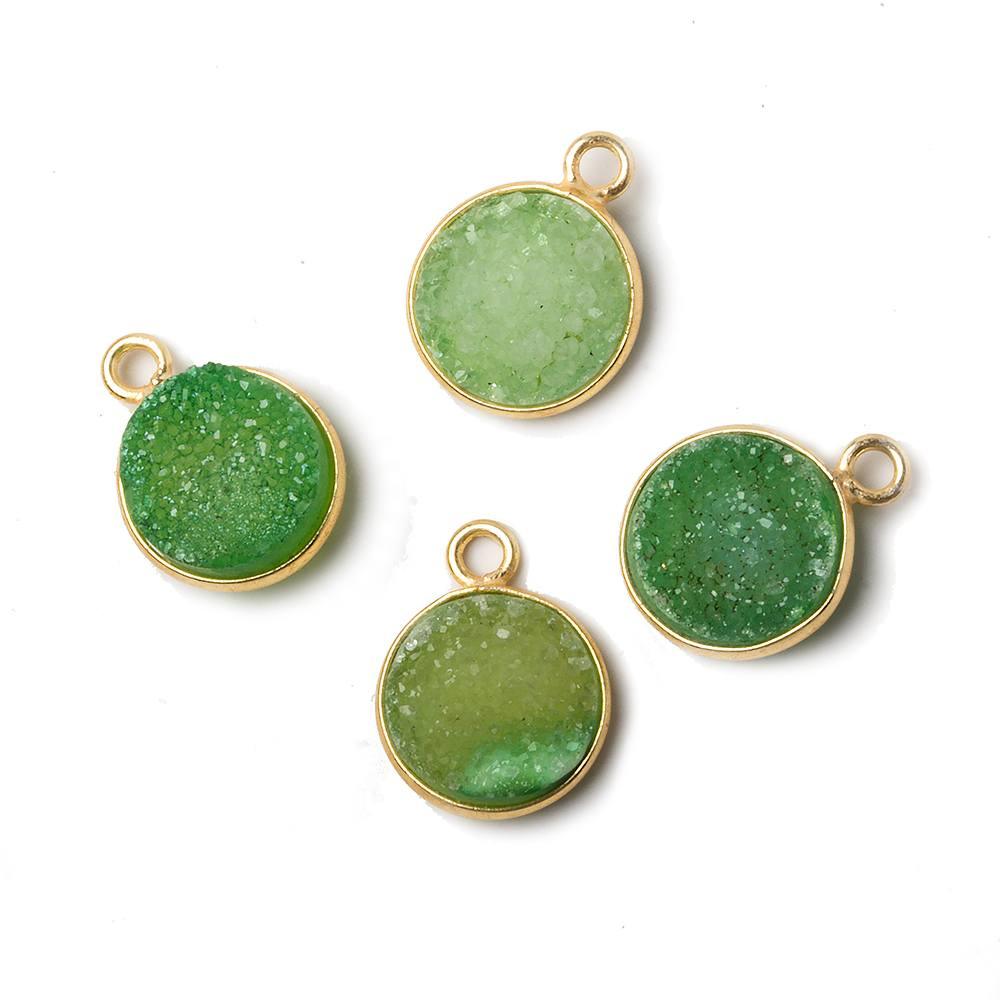 11mm Vermeil Bezel Grass Green Drusy Coin Pendant 1 piece - The Bead Traders