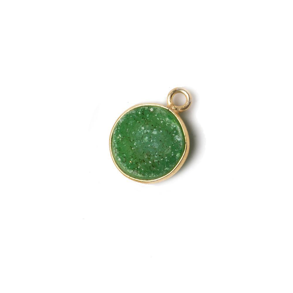 11mm Vermeil Bezel Grass Green Drusy Coin Pendant 1 piece - The Bead Traders