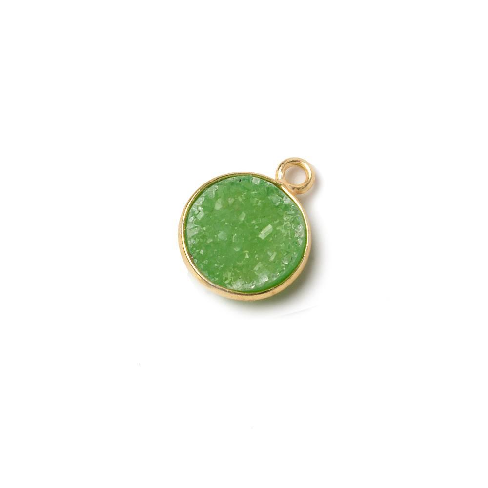 11mm Vermeil Bezel Lime Green Drusy Coin Pendant 1 piece - The Bead Traders