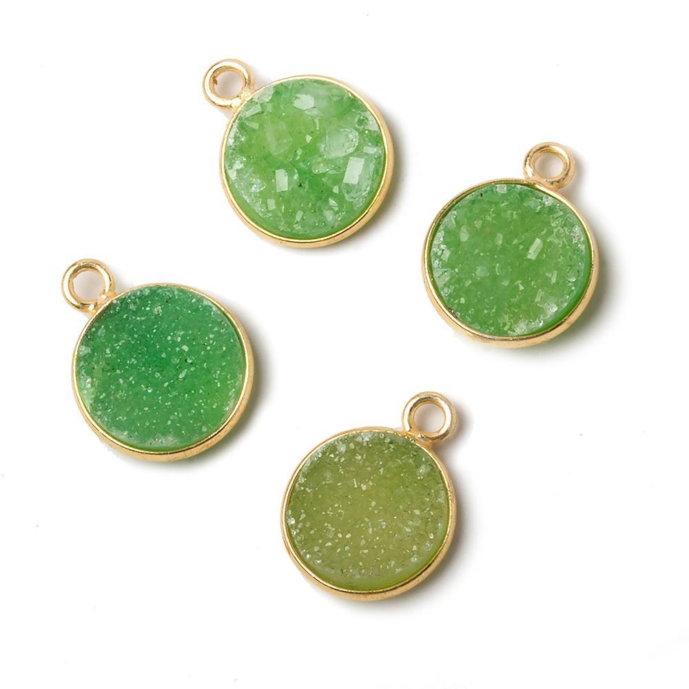 11mm Vermeil Bezel Lime Green Drusy Coin Pendant 1 piece - The Bead Traders