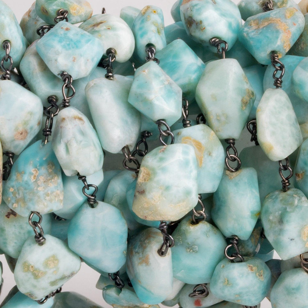 11x10mm Larimar Faceted Nugget Black Gold Chain 22 beads - The Bead Traders