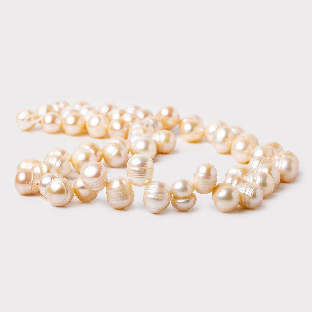 11x5mm Pale Peach Top Drilled Ringed Baroque Freshwater Pearls 15 inch - The Bead Traders