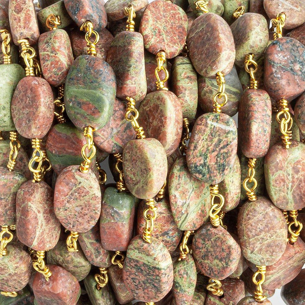 11x7.5mm-14x8mm Unakite Plain Oval Gold Chain by the Foot 18 pieces - The Bead Traders