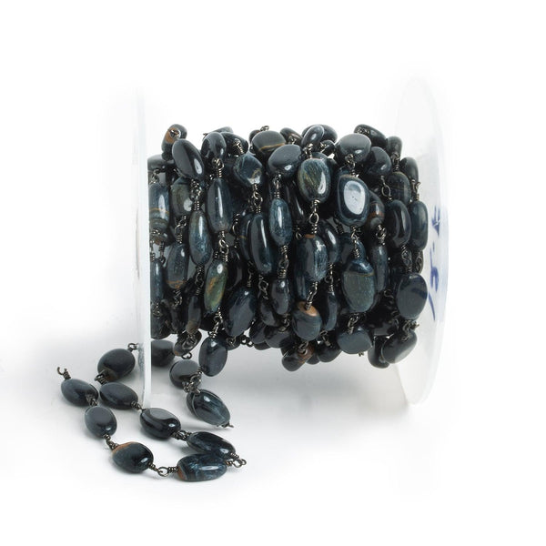 11x7mm Black Tiger's Eye Oval Black Gold Chain - Lot of 11ft