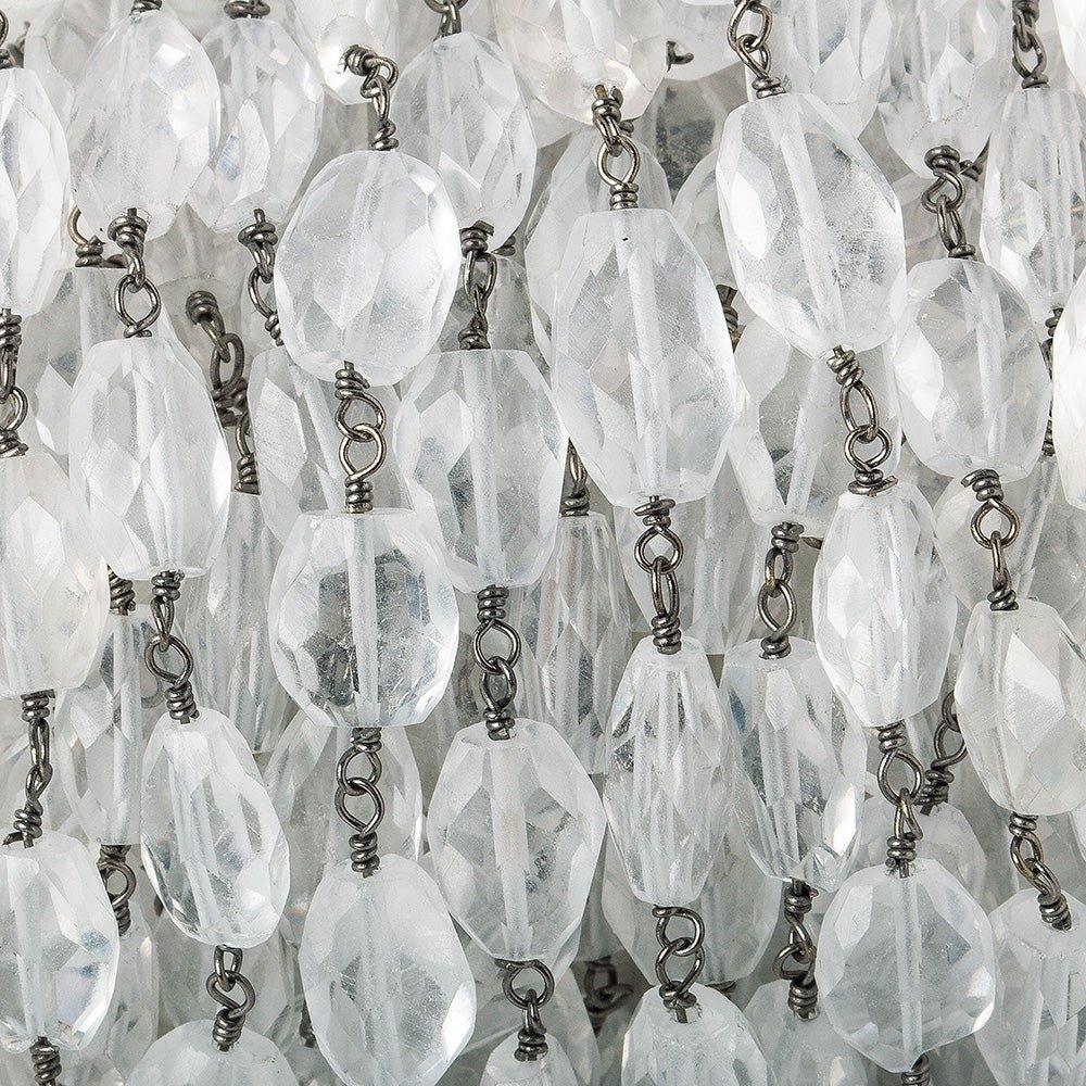 11x7mm Crystal Quartz faceted oval Black Gold plated Chain by the foot 17 beads - The Bead Traders