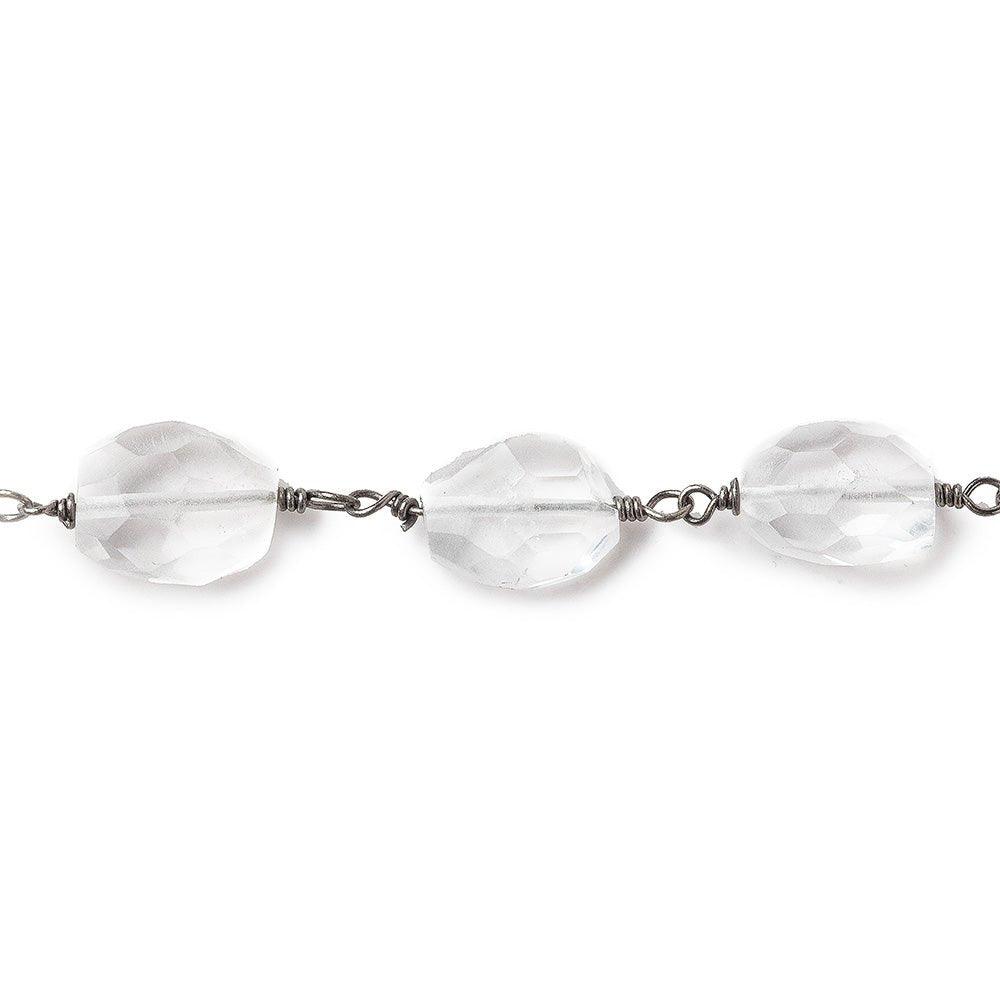 11x7mm Crystal Quartz faceted oval Black Gold plated Chain by the foot 17 beads - The Bead Traders