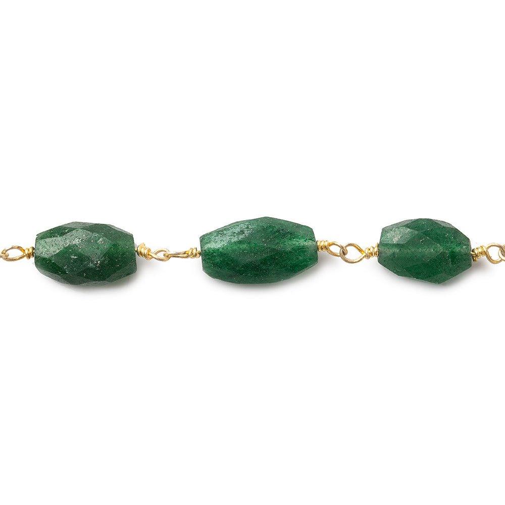 11x7mm Green Aventurine faceted oval Gold plated Chain by the foot 17 beads - The Bead Traders
