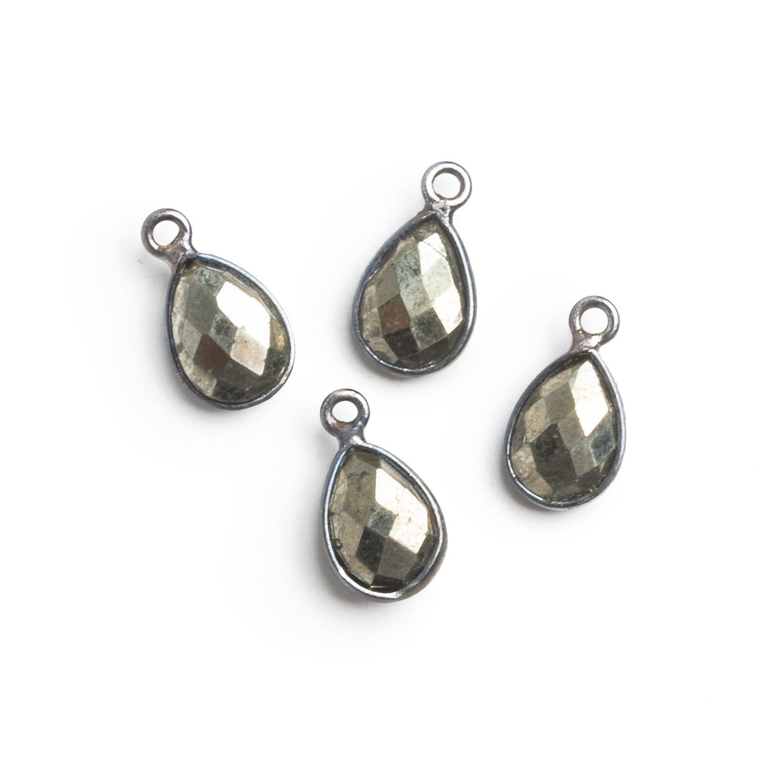 11x8mm Black Gold Bezel Pyrite Pear Pendants Set of 4 - The Bead Traders