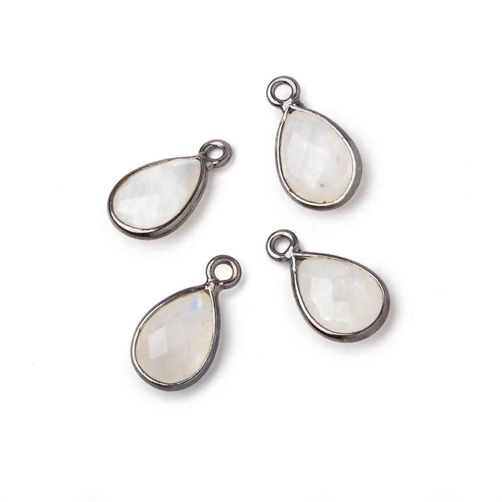 11x8mm Black Gold Bezel Rainbow Moonstone Faceted Pear Pendants Set of 4 - The Bead Traders