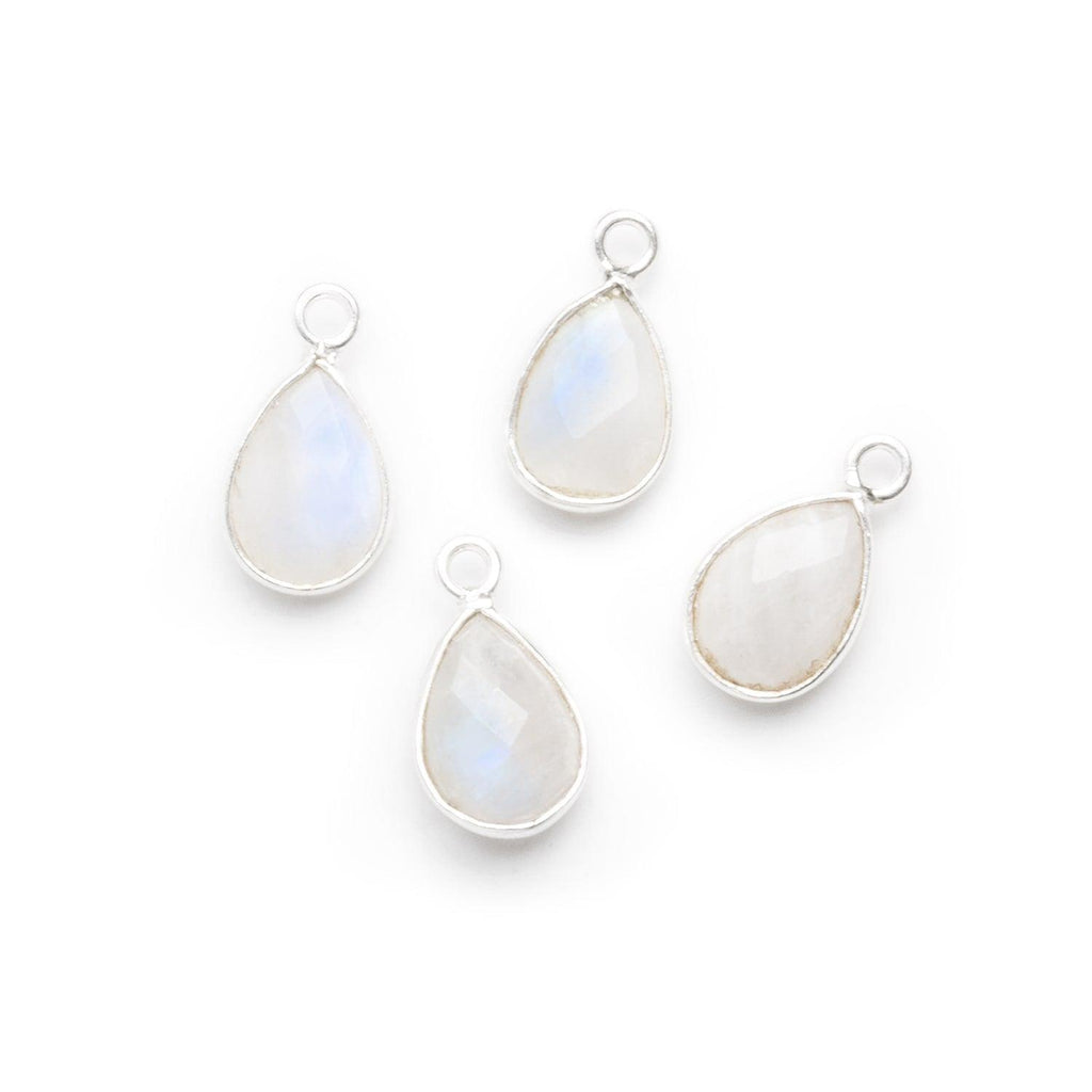 11x8mm Silver Bezel Rainbow Moonstone Faceted Pear Pendants Set of 4 - The Bead Traders