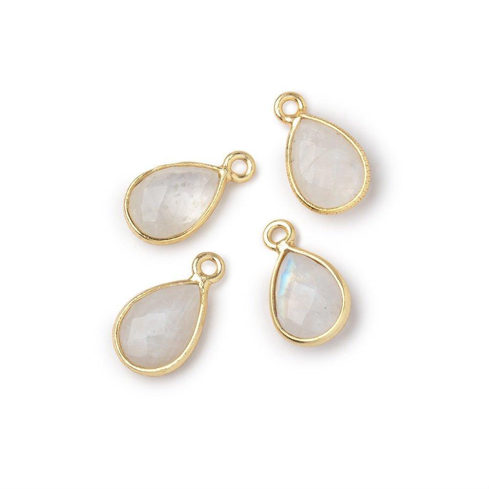 11x8mm Vermeil Bezel Rainbow Moonstone Faceted Pear Pendants Set of 4 - The Bead Traders