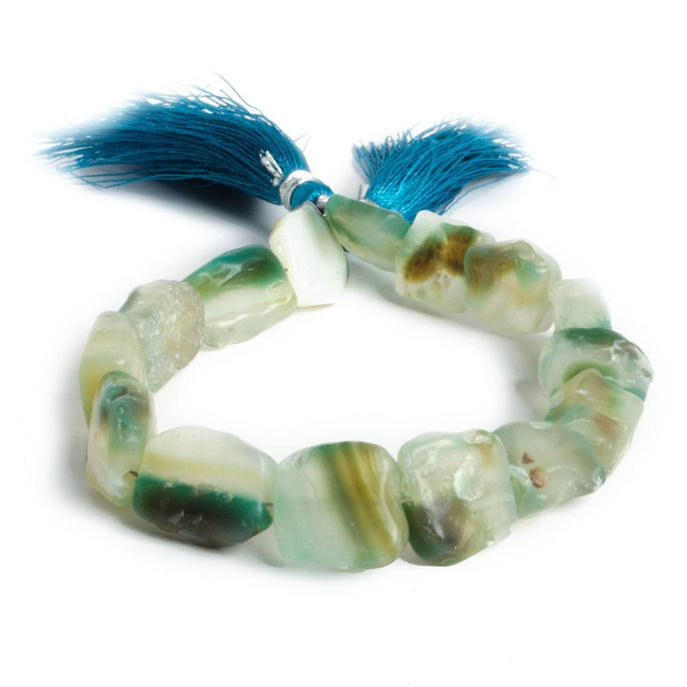 11x9-14x12mm Irish Green Agate Tumbled Hammer Faceted Rectangle Set of 2 - The Bead Traders