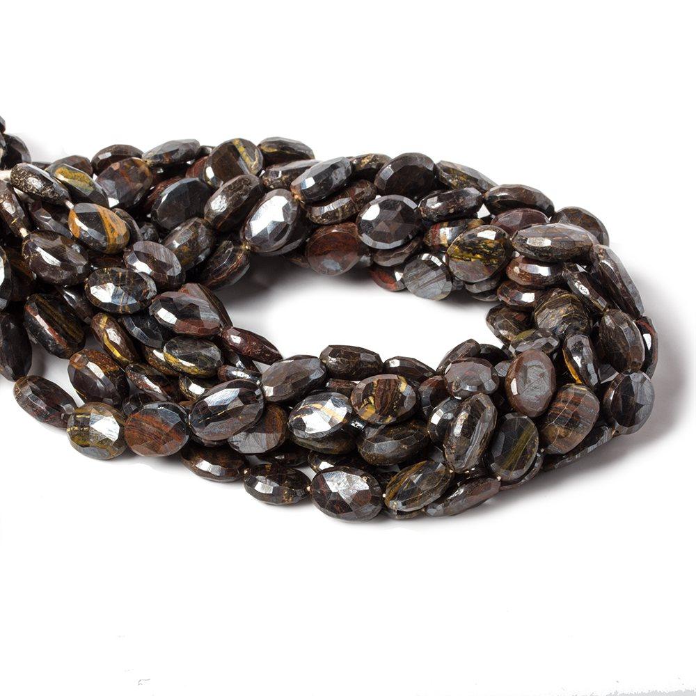 11x9-15x9mm Dark Tiger Iron straight drilled faceted ovals 13 inch 24 beads - The Bead Traders