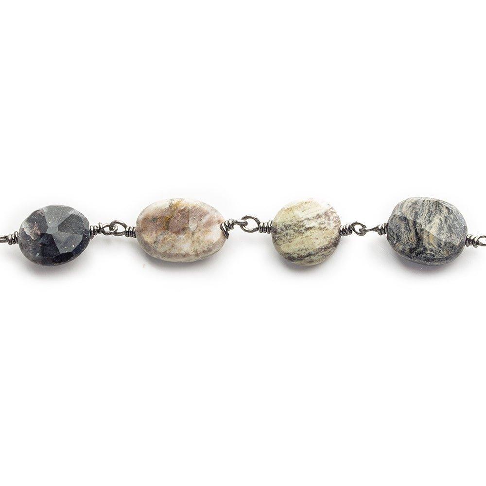 11x9.5mm-13x10.5mm Jasper Faceted Oval Black Gold Chain by the Foot 17 pieces - The Bead Traders