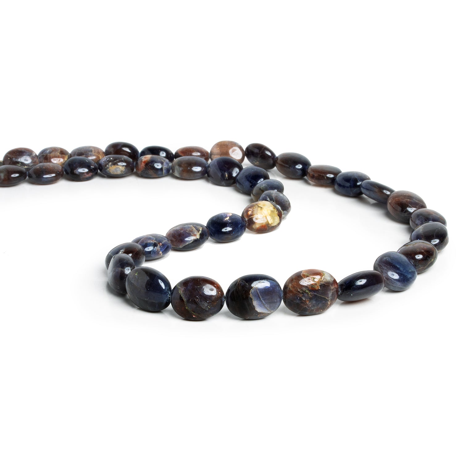 11x9mm Bloodshot Iolite Plain Ovals 15 inch 32 beads - The Bead Traders