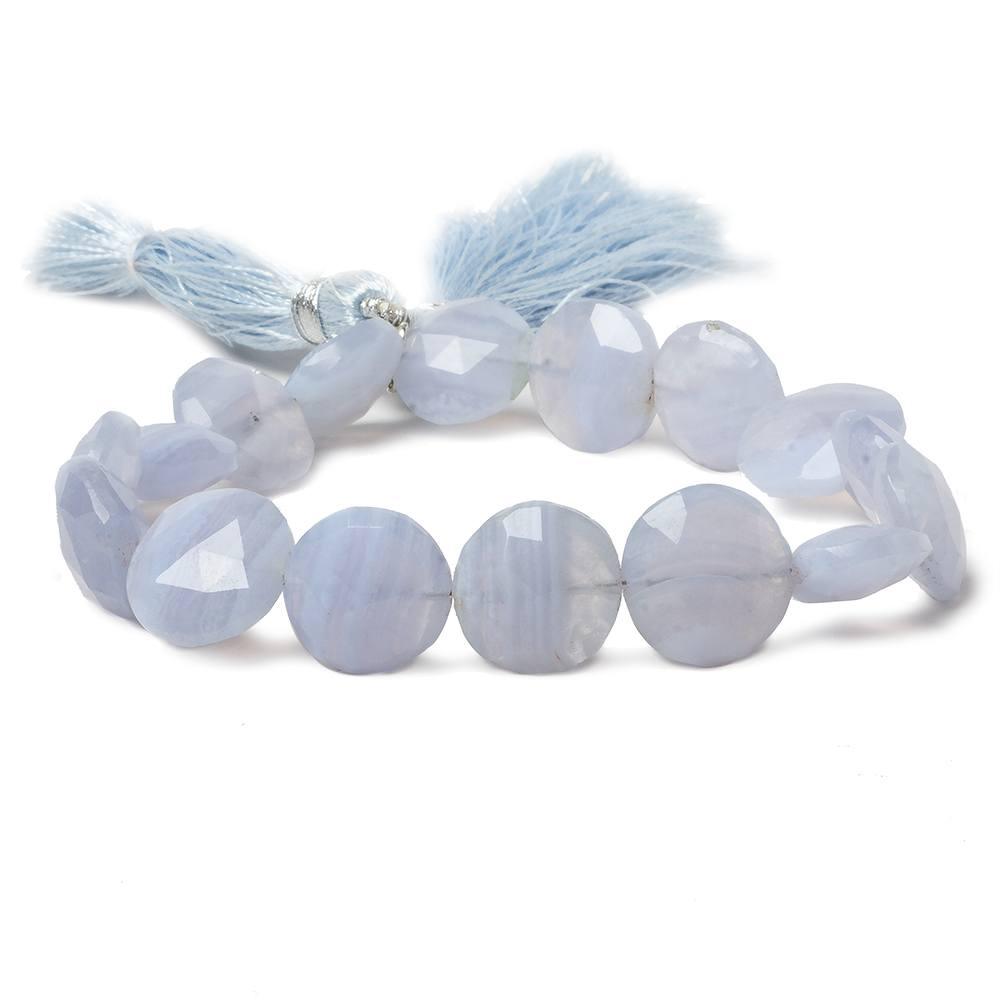 12-13mm Blue Lace Agate faceted coin beads 7.5 inches 16 pieces AA Grade - The Bead Traders