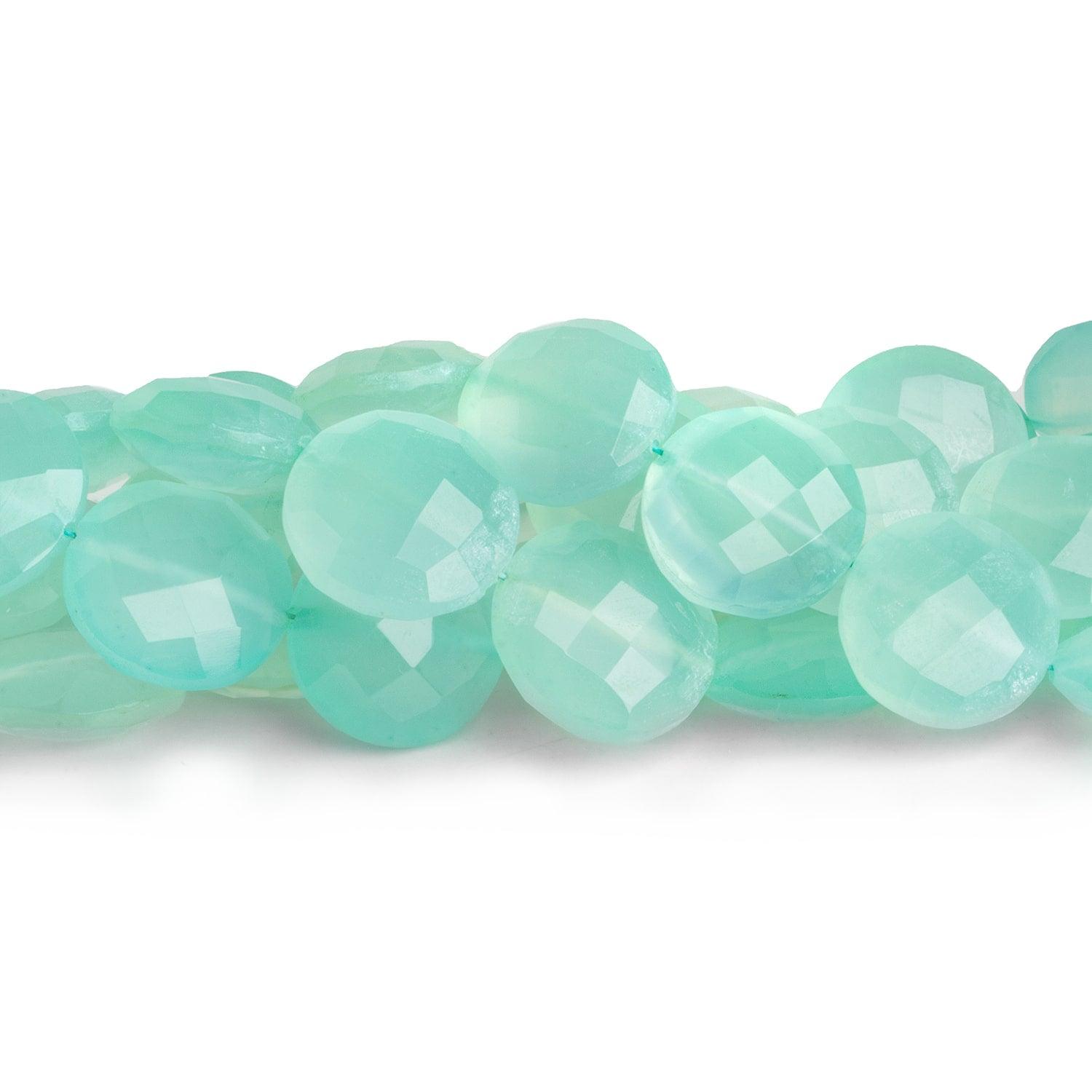 12-15mm Seablue Chalcedony Faceted Coins 8 inch 15 beads - The Bead Traders
