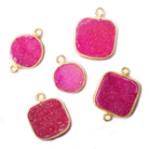 12-16mm Pink Drusy Vermeil Bezel Pendant & Connector Set of 5 - The Bead Traders