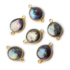 12.5mm Vermeil Bezeled Peacock Coin Freshwater Pearl Connector 1 piece - The Bead Traders