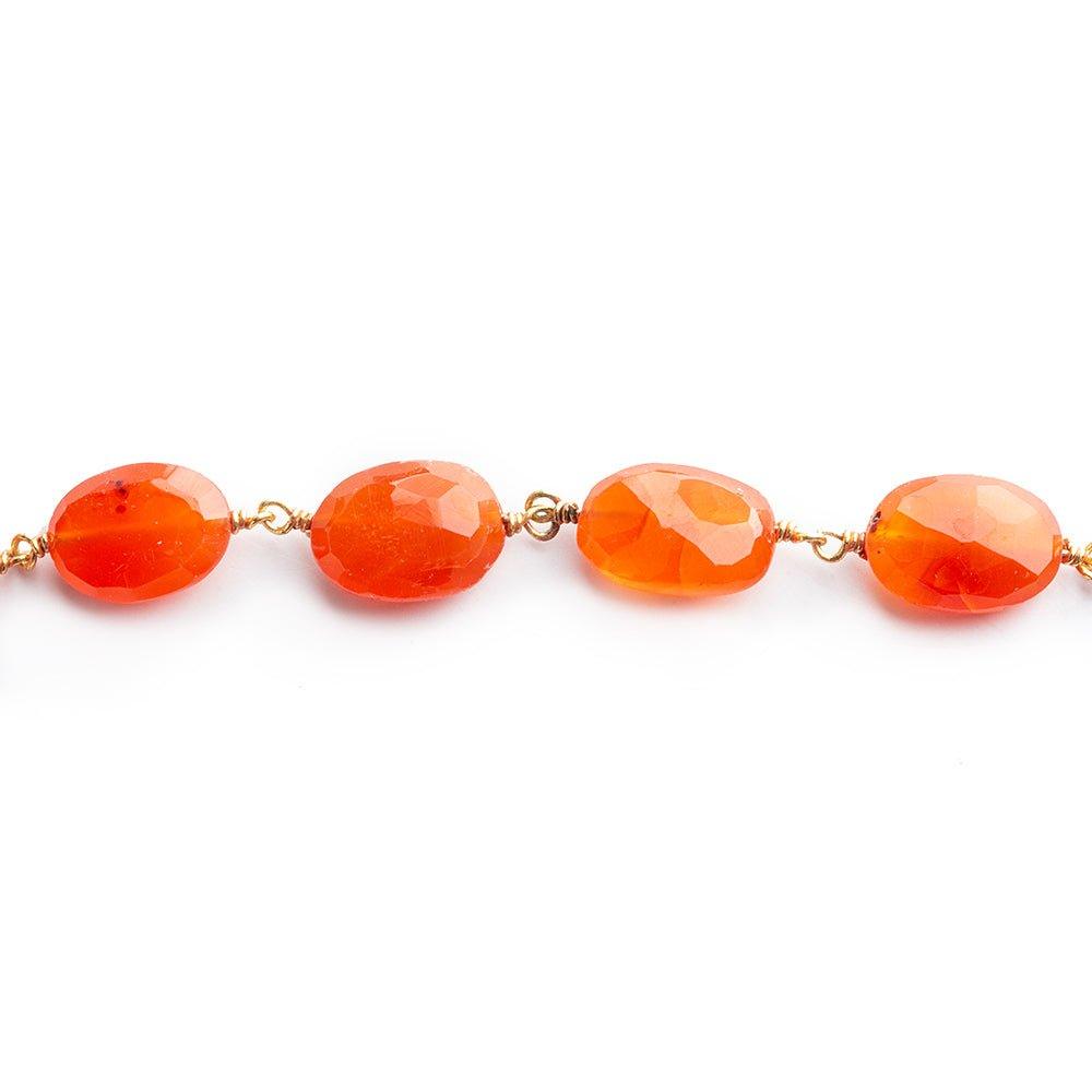 12.5x9.5mm-14.5x10mm Carnelian Faceted Oval Gold Chain by the Foot 15 pieces - The Bead Traders