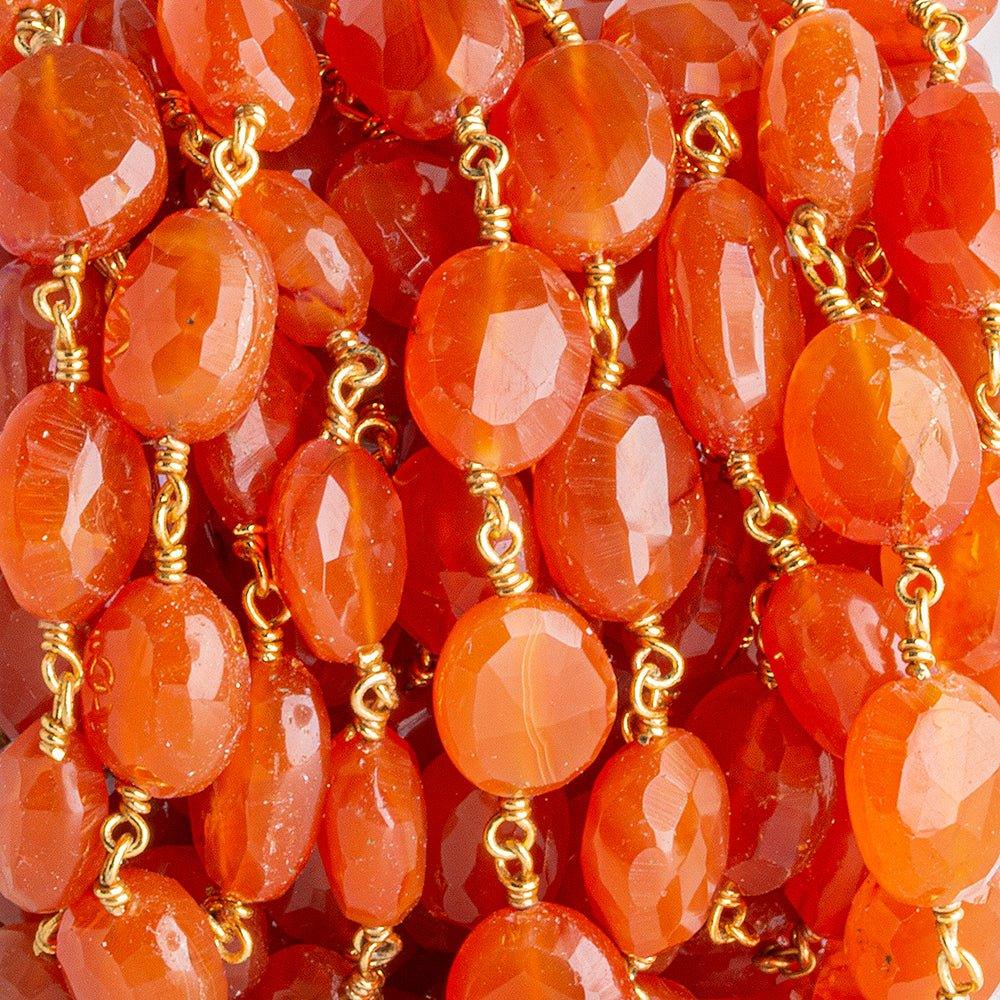 12.5x9.5mm-14.5x10mm Carnelian Faceted Oval Gold Chain by the Foot 15 pieces - The Bead Traders