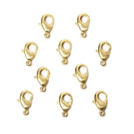 12mm 22kt Gold plated Brushed Lobster Clasp Set of 10 - The Bead Traders