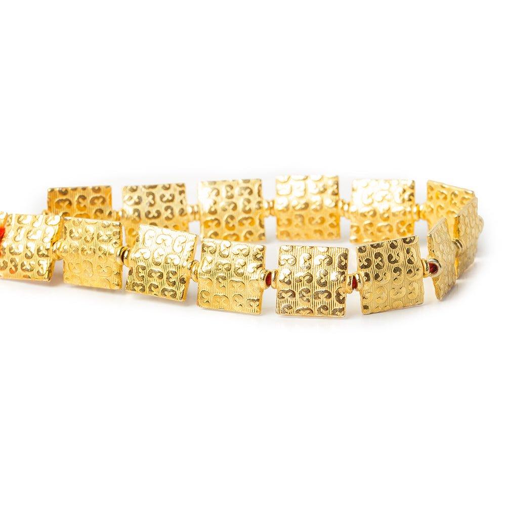 12mm 22kt Gold Plated Copper `3` Embossed Square Beads (Health, Wealth, Happiness), 8 inch - The Bead Traders