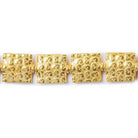 12mm 22kt Gold Plated Copper `3` Embossed Square Beads (Health, Wealth, Happiness), 8 inch - The Bead Traders