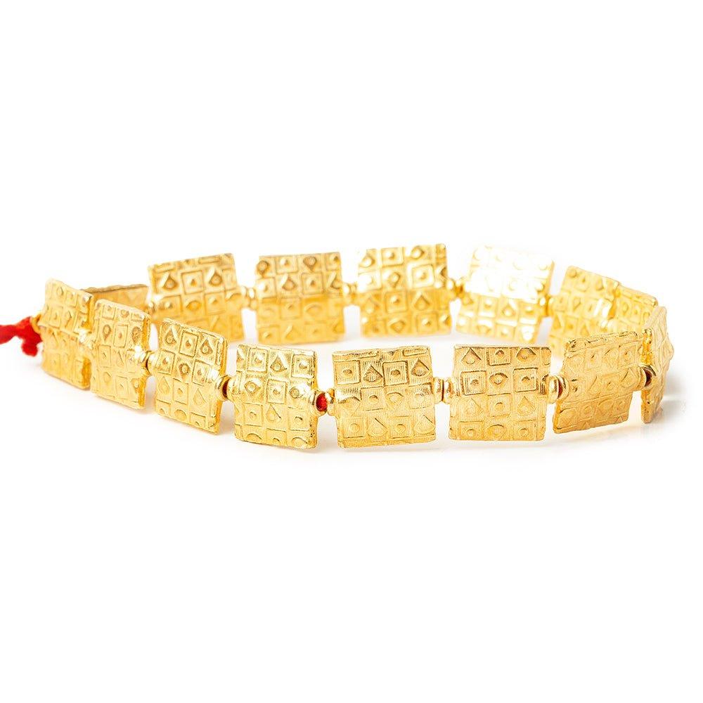 12mm 22kt Gold Plated Copper Geometric Embossed Square Beads, 8 inch - The Bead Traders