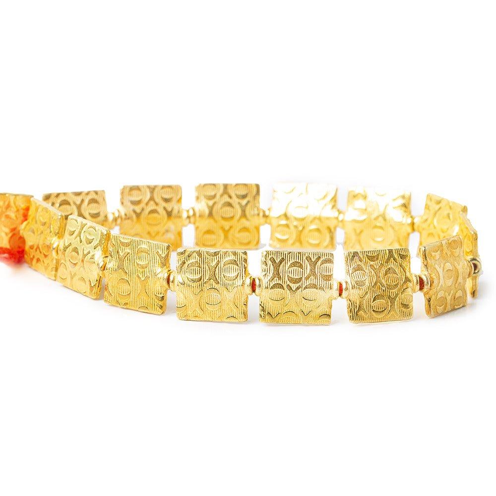 12mm 22kt Gold Plated Copper Hug and Kiss Embossed Square Beads, 8 inch - The Bead Traders