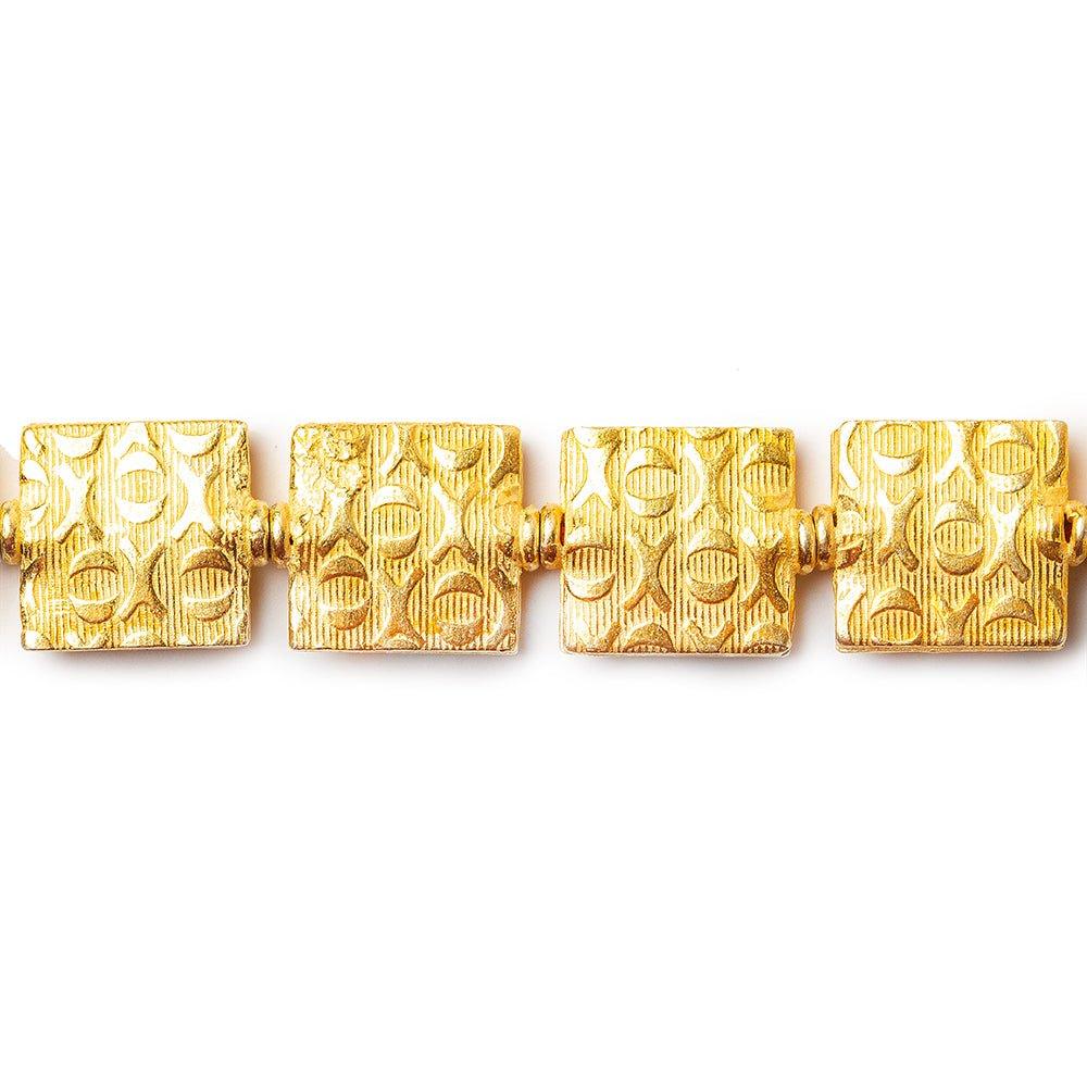 12mm 22kt Gold Plated Copper Hug and Kiss Embossed Square Beads, 8 inch - The Bead Traders