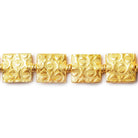 12mm 22kt Gold Plated Copper Hug and Kiss Embossed Square Beads, 8 inch - The Bead Traders