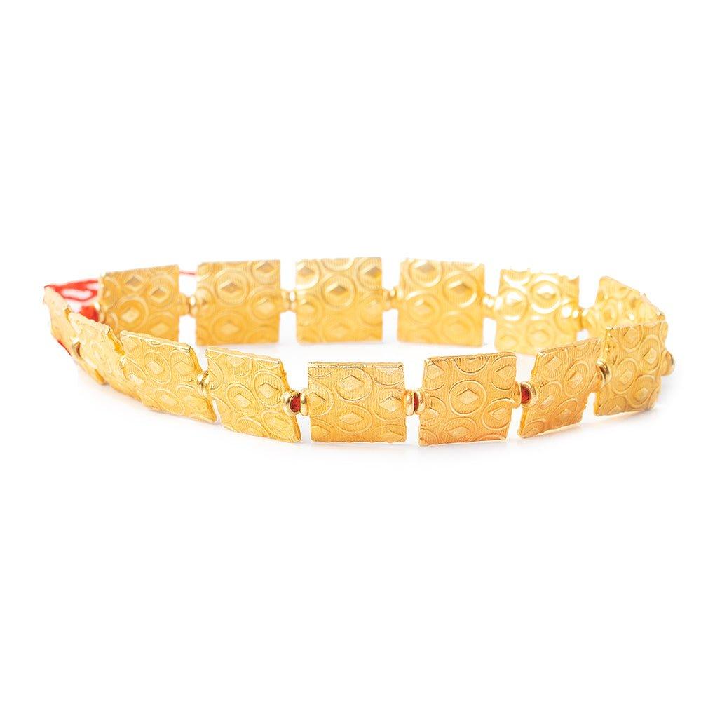 12mm 22kt Gold Plated Copper Keyhole Embossed Square Beads, 8 inch - The Bead Traders