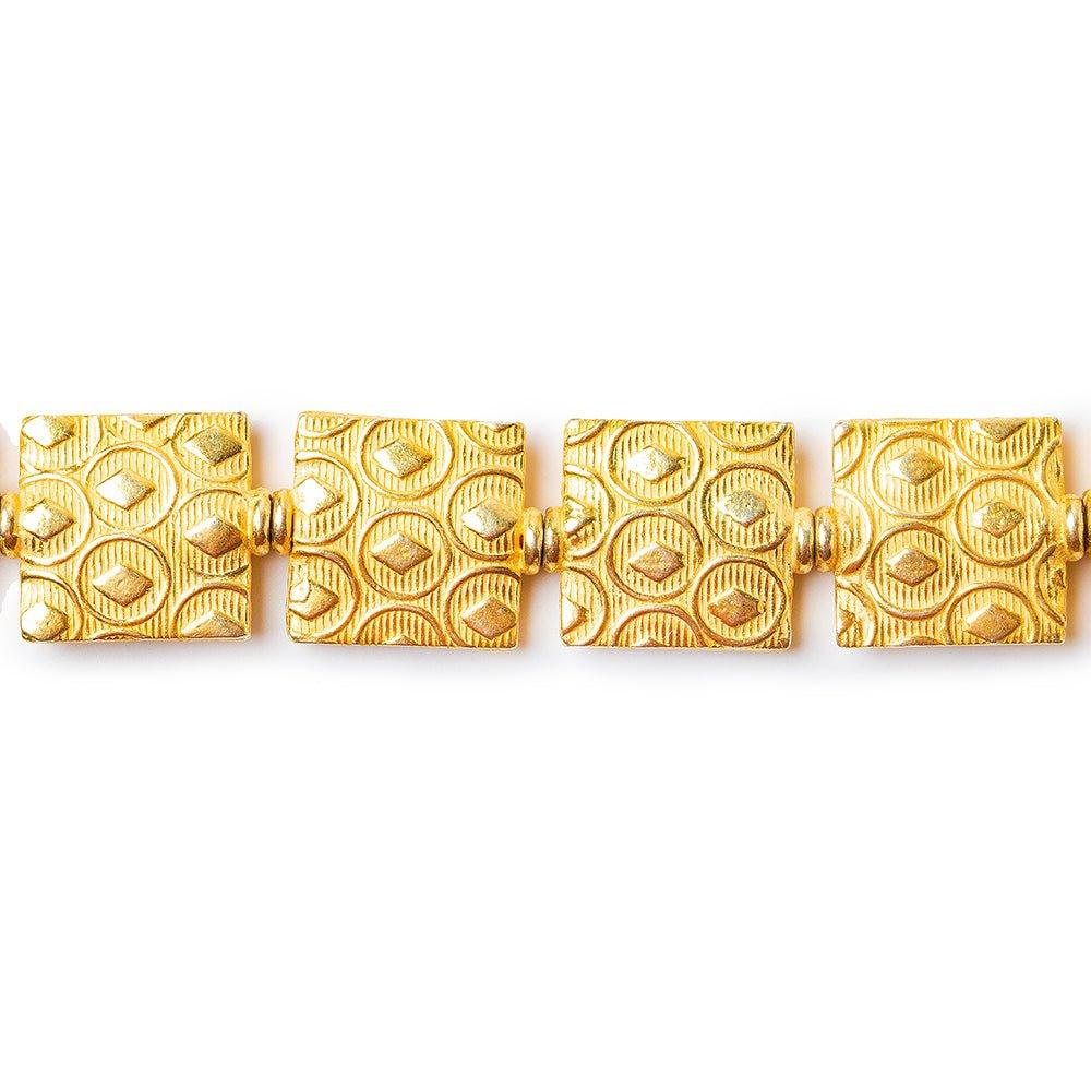 12mm 22kt Gold Plated Copper Keyhole Embossed Square Beads, 8 inch - The Bead Traders