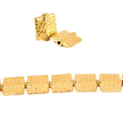 12mm 22kt Gold Plated Copper Medium Cobblestone Embossed Square Beads, 8 inch - The Bead Traders