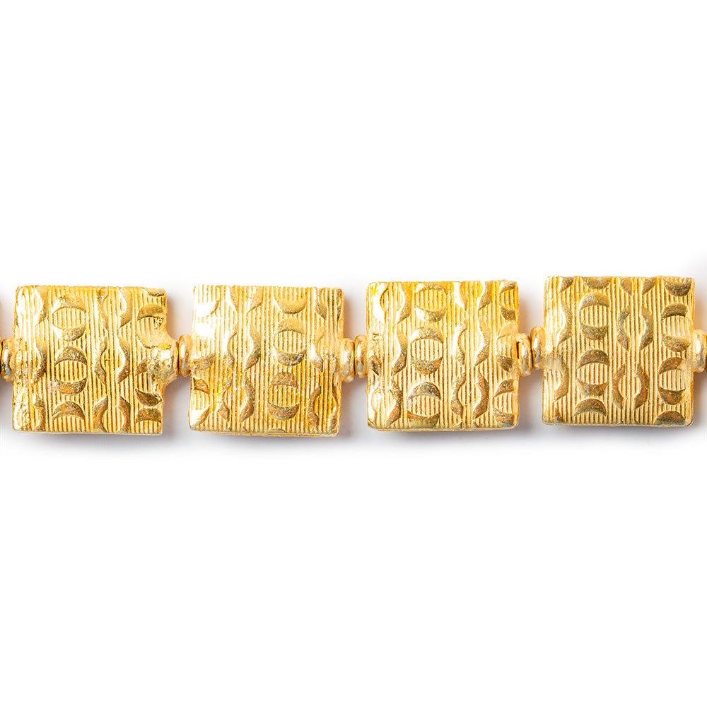 12mm 22kt Gold Plated Copper `O` For Hugs Embossed Square Beads, 8 inch - The Bead Traders