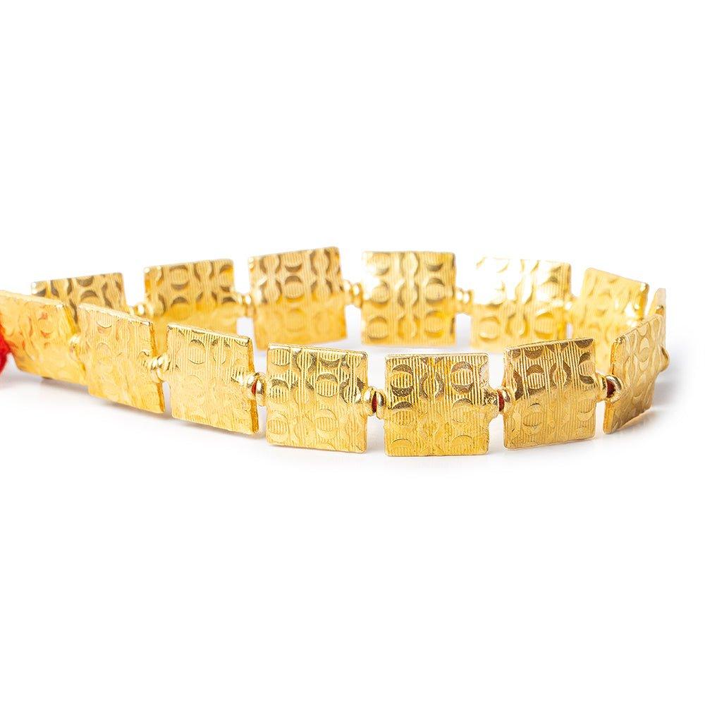 12mm 22kt Gold Plated Copper `O` For Hugs Embossed Square Beads, 8 inch - The Bead Traders