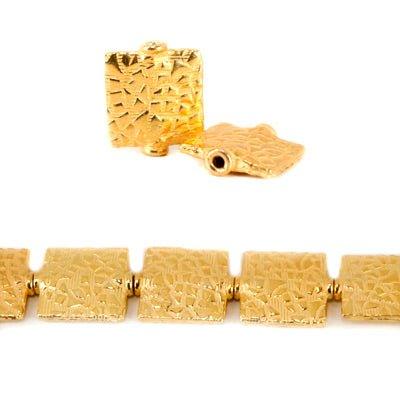 12mm 22kt Gold Plated Copper Petite Cobblestone Embossed Square Beads, 8 inch - The Bead Traders