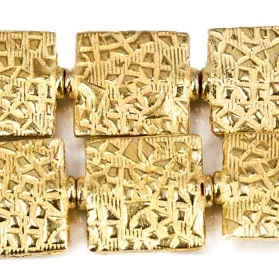 12mm 22kt Gold Plated Copper Petite Cobblestone Embossed Square Beads, 8 inch - The Bead Traders