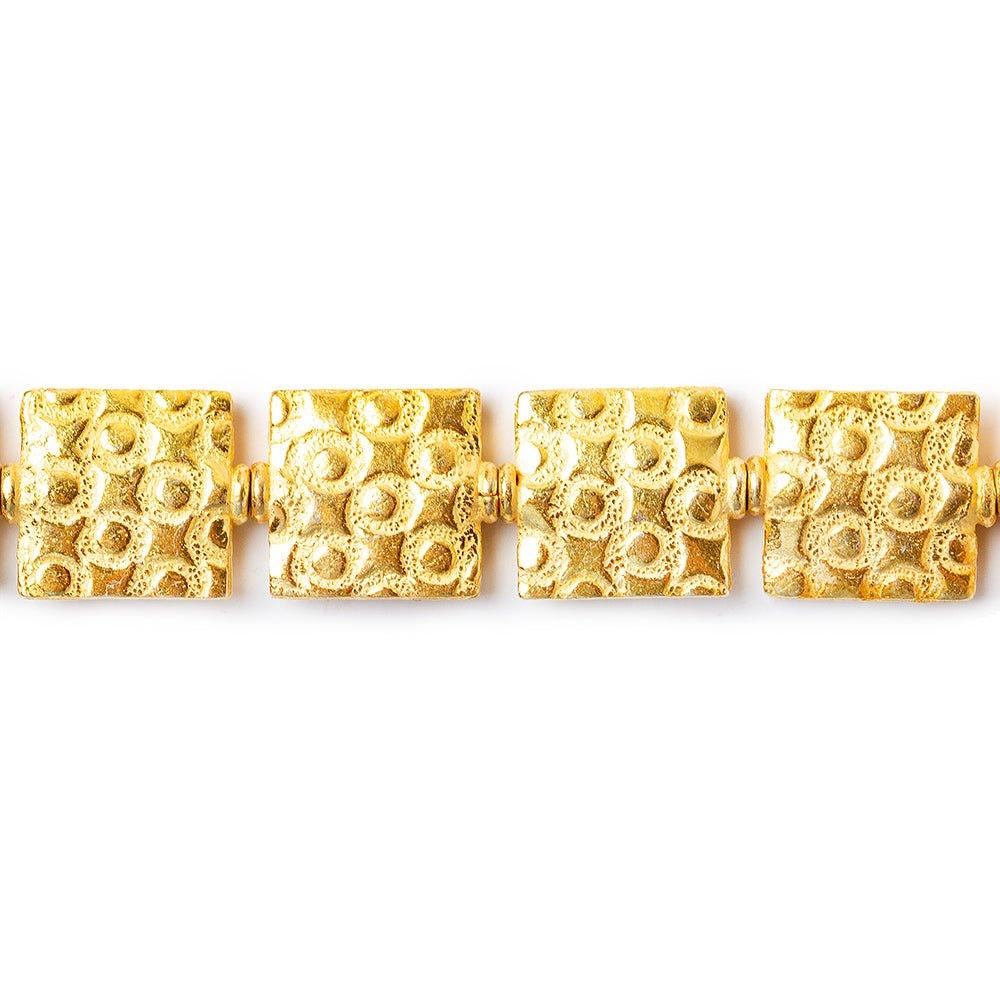 12mm 22kt Gold Plated Copper Square and Circle Embossed Square Beads, 8 inch - The Bead Traders
