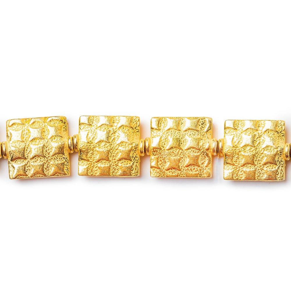 12mm 22kt Gold Plated Copper Square Embossed Square Beads, 8 inch - The Bead Traders