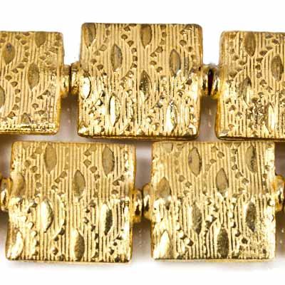 12mm 22kt Gold Plated Copper Sunset Embossed Square Beads, 8 inch - The Bead Traders
