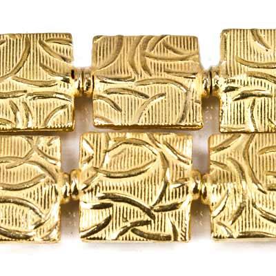 12mm 22kt Gold Plated Copper Whisp Embossed Square Beads, 8 inch - The Bead Traders