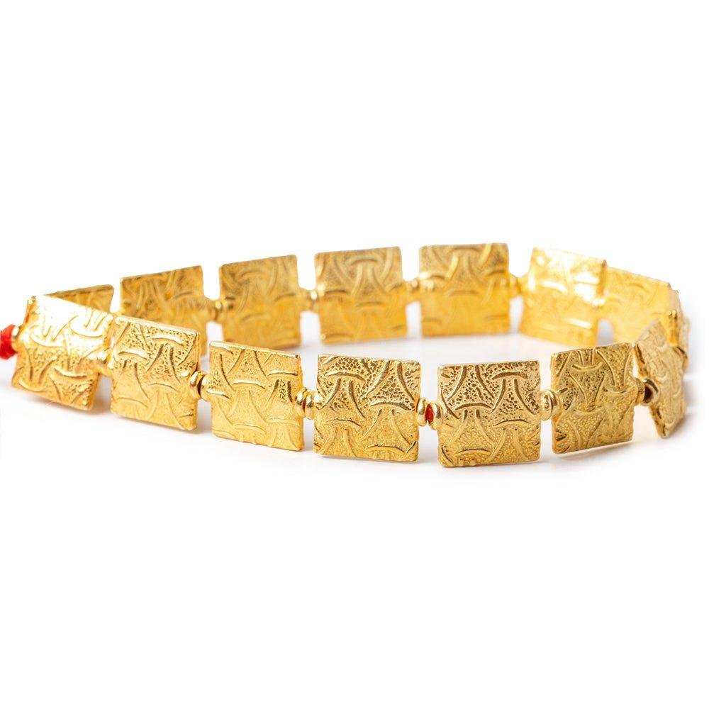 12mm 22kt Gold Plated Copper Woven Triangle Embossed Square Beads, 8 inch - The Bead Traders