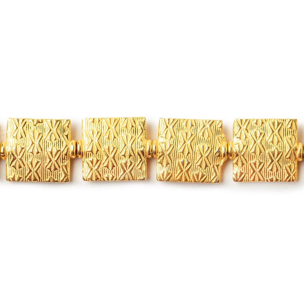 12mm 22kt Gold Plated Kisses Embossed Square Beads, 8 inch - The Bead Traders
