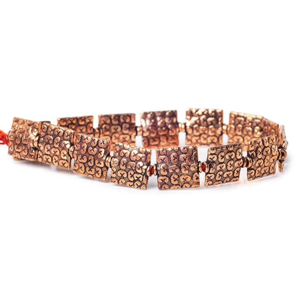 12mm Antiqued Copper 3 Health, Wealth, Happiness Embossed Square Beads, 8 inch, 15 beads - The Bead Traders