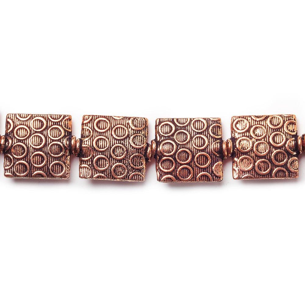12mm Antiqued Copper Circles Embossed Square Beads, 8 inch, 15 beads - The Bead Traders