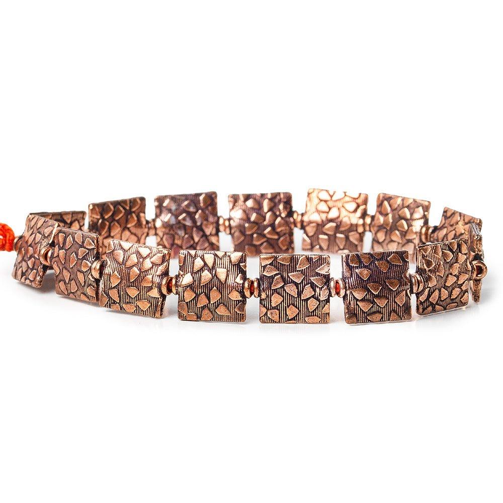 12mm Antiqued Copper Cobblestone Embossed Square Beads, 8 inch, 15 beads - The Bead Traders